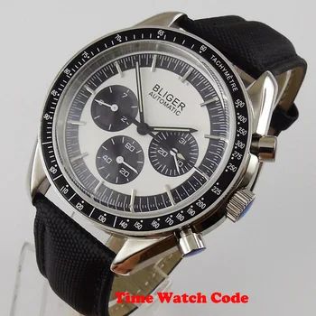 Многофункциональные автоматические мужские наручные часы 40 мм Bliger, белый циферблат, отображение недели, даты, кожаный ремешок или металлический браслет, черный безель