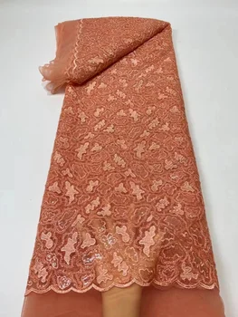 Модная тюлевая кружевная ткань 5 ярдов 2022, Высококачественная нигерийская свадебная вышивка блестками, африканская кружевная ткань