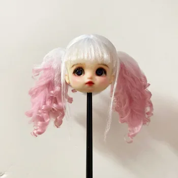 Модные волосы для куклы, OB11, двухцветный розово-белый кудрявый парик с конским хвостом, 1 шт.