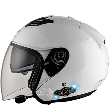 Мужской Женский мотоциклетный шлем с открытым лицом 3/4 со встроенной Bluetooth-гарнитурой, наушниками и съемным вкладышем