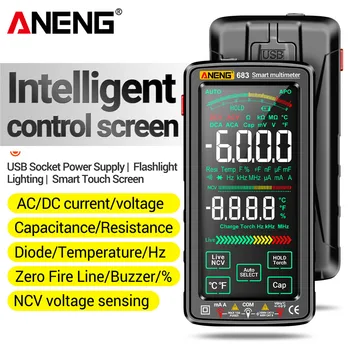 Мультиметр ANENG 683 Тестер, Измеритель электрической емкости с сенсорным экраном, 6000 отсчетов переменного/постоянного тока, перезаряжаемый фонарик для автомобильной