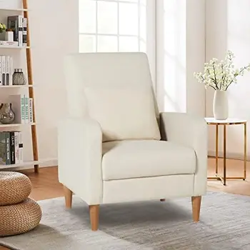 Мягкое Акцентное кресло с подушкой, Тканевое Кресло для чтения в гостиной, Односпальный диван с мягким сиденьем и деревянными ножками,