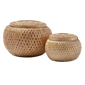 Набор из 4 Небольших Декоративных бамбуковых Корзин с крышкой Для хранения мелких предметов Ручной работы и Плетеной бамбуковой коробки для хранения