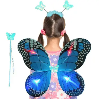 Набор Крыльев феи, Детская одежда с крыльями Эльфа, крылья бабочки, Наряды принцессы на Хэллоуин, Маскарадный костюм, реквизит