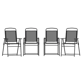 Набор мебели Flash из 4 складных стульев Mystic для патио, уличных текстильных садовых стульев с подлокотниками черного цвета