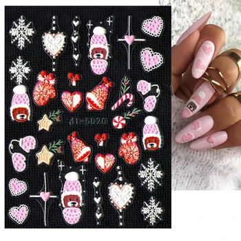 Наклейки на ногти Со Снегом В виде Милого Медведя Зимние Перчатки Рождественский дизайн В виде Снежинки Новогодние Украшения для Маникюра
