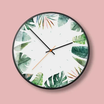 Немой звук свежих зеленых листьев изысканные настенные часы Nordic green plant Европейский современный тренд настенные часы для гостиной