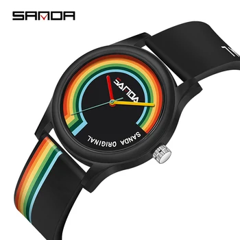 Новые Повседневные спортивные часы SANDA 2023, Модные Мужские часы с крутым цветным силиконовым ремешком, Мужские Кварцевые часы, Водонепроницаемые Relogio Masculino 3219
