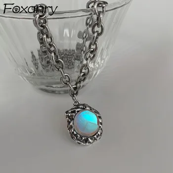 Ожерелье FOXANRY Серебристого цвета для женщин, Модный Креативный неправильной формы камень, Старинные Тайские Серебряные украшения, подарки для девочек