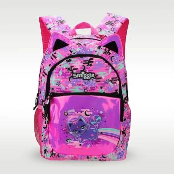 Оригинальный хит продаж Smiggle, детский школьный рюкзак на плечо для девочек, розово-красный космический кот, милая сладкая сумка 16 дюймов