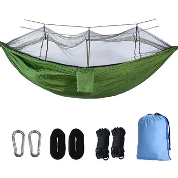 Открытый парашютный гамак на 1-2 человека С москитной сеткой, Подвесная кровать для кемпинга, качели Hamac, Армейский зеленый, Сверхлегкие гамаки