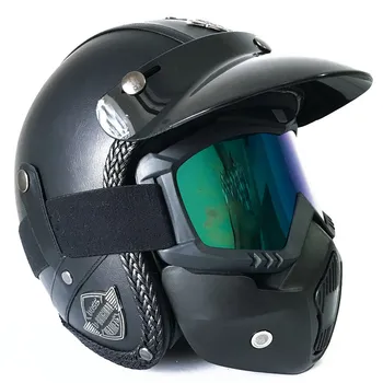 Открытый шлем из искусственной кожи 3/4 с открытым лицом, Крутые персонализированные винтажные ретро мотоциклетные шлемы для мотокросса с Для мужчин И женщин