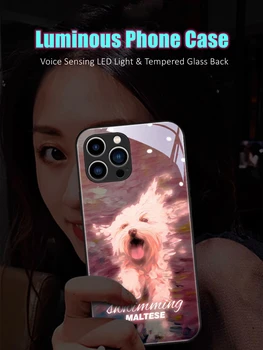 Плавающая Собака со Светодиодной Подсветкой, Светящийся Чехол для телефона из Закаленного Стекла Samsung S21 S22 S23 Note 10 20 A14 A54 A73 Plus Ultra