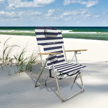Пляжный стул из дерева с рюкзаком - бело-голубой Пляжный стул Уличная мебель