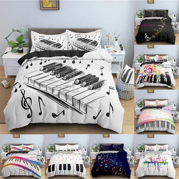Пододеяльник с рисунком пианино, музыкальные символы, Покрывало, Комплект постельного белья, Современное Индивидуальное Стеганое одеяло, Постельное белье королевского размера