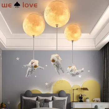 Потолочная люстра для детской комнаты, Креативная Лунная лампа для Мальчика, Космонавт, астронавт, Потолочный светильник для спальни, освещение для детской комнаты