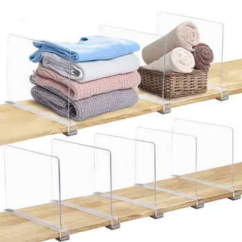 Прозрачные разделители на полках для шкафа, вертикальный органайзер для сумочек, идеально подходит для свитеров, рубашек, сумочек в спальне и на кухне, 6 упаковок