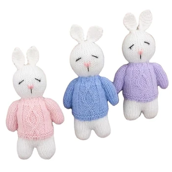 Реквизит для фотосъемки новорожденных кроликов, вязаная игрушка-кролик для маленьких мальчиков и девочек
