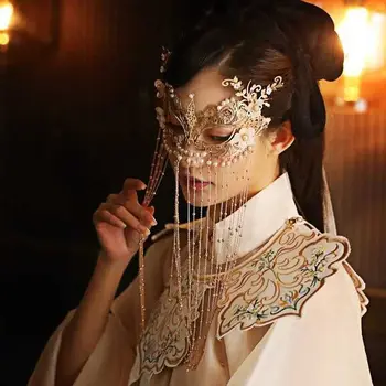 С цепочкой-кисточкой, Подарочный Жемчуг, Свадебный Головной Убор, Анонимная маска Для лица, Женская Таинственная Вуаль, Аксессуары в китайском стиле