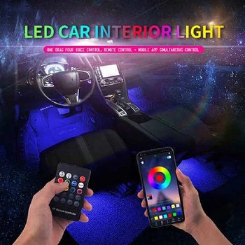 Светодиодная подсветка для ног автомобиля OKEEN С приложением прикуривателя, музыкальный эквалайзер RGB, Светодиодная декоративная лампа для атмосферы салона автомобиля
