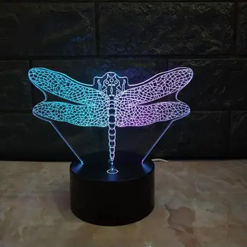 Светодиодный 3D Стрекоза Визуальный Ночник Подарок Прекрасная 7-цветная 3d лампа с изменением цвета, Рождественские украшения, подарок для освещения детской комнаты
