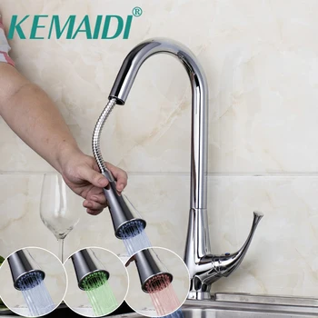 Современный Светодиодный светильник KEMAIDI, установленный на бортике, с 3-цветным полированным хромированным покрытием, Не требует использования аккумулятора для питания водой Кухонного крана
