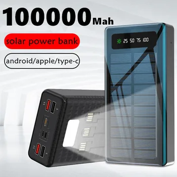 Солнечный Банк питания 100000 мАч с 3 кабелями powerbank Водонепроницаемый Аккумулятор Внешняя Портативная Зарядка powerbank Для Xiaomi Samsung IPhO