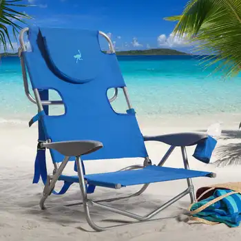 Стальной пляжный стул с рюкзаком из страуса - синий