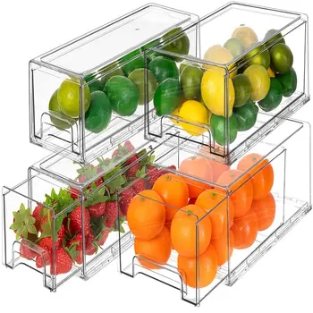 Удобная упаковка из 4 предметов - Большая емкость, штабелируемые ящики из прозрачного пластика для холодильника - Легко выдвигаются - Идеальные ящики-органайзеры для