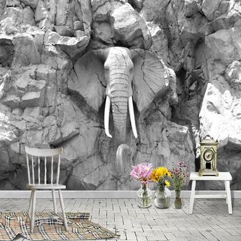 Фотообои Современные Абстрактные 3D стерео Слон Цементные Настенные Фрески Гостиная Детская спальня Водонепроницаемый Съемный домашний декор