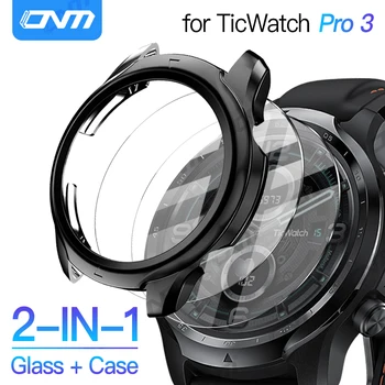 Чехол 2-В-1 + Закаленное стекло для Ticwatch Pro 3 с защитой экрана Ultra-HD, Стеклянная пленка и защитный чехол для бампера, Аксессуары