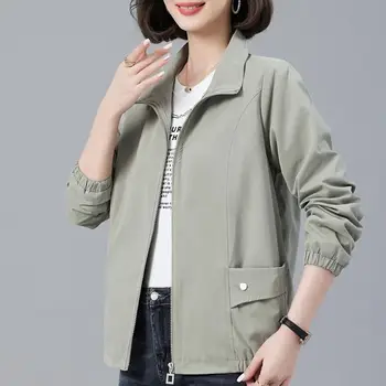 Женская 2023 Новая Весенне-Осенняя Корейская Винтажная Свободная куртка на молнии, Женская модная Повседневная однотонная куртка с длинным рукавом, Одежда X95