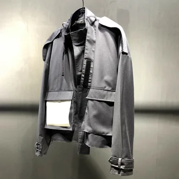 Осенние мужские водонепроницаемые бумажные куртки с застежками-молниями в стиле пэчворк, Короткое индивидуальное функциональное тактическое пальто контрастного цвета 21Z1434