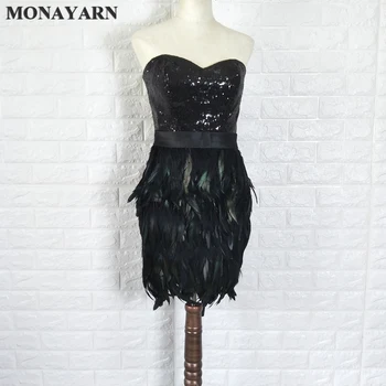 2016 сексуальное черное платье тонкая юбка футболка из натурального страуса короткое платье для выпускного вечера платье Бесплатная доставка