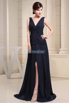 бесплатная доставка, мода 2015, новый дизайн, сексуальный v-образный вырез, индивидуальный размер/цвет, шифон, дешевое черное длинное вечернее платье, вечернее платье