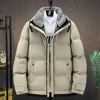 Зимняя Плюс Бархатная одежда из хлопка со стоячим воротником, подходящая по цвету, мужская модная утолщенная теплая куртка, мужская спортивная куртка на открытом воздухе