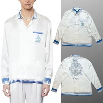 Новые рубашки CASABLANCA, бело-голубая летучая рыба, высококачественная мягкая гавайская рубашка с длинным рукавом, мужская женская рубашка